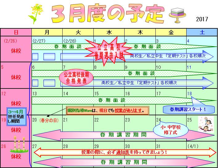 ３月度の予定