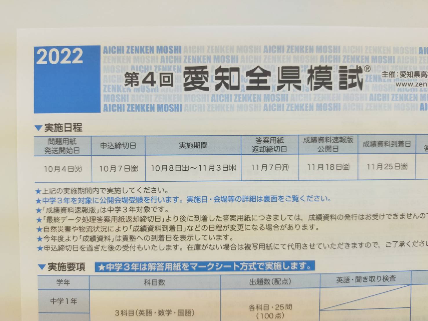 2022年　第4回愛知全県模試　受験生募集中！