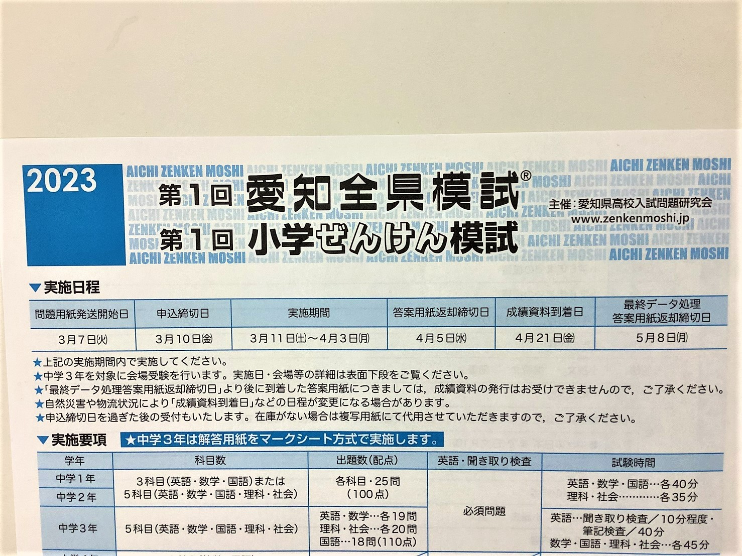 2023年度　第1回　愛知全県模試　中2-