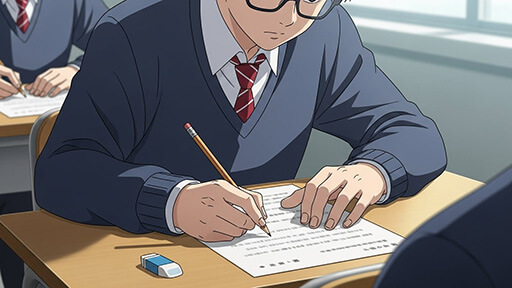 志望校の過去問演習を行う男子中学生の画像