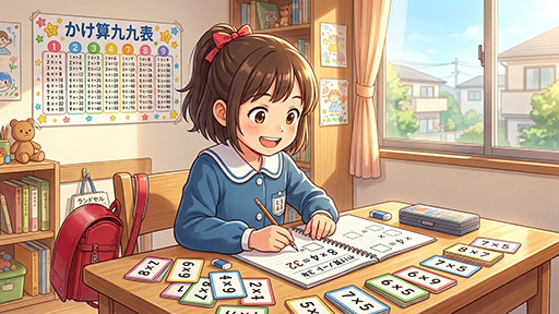 九九のかけ算をひたすら練習する小学2年生