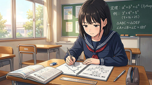文章題を図式する練習をする女子中学生