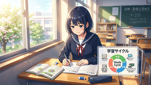 高校の勉強方法を見つける女子高生