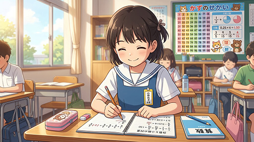 小数や分数の基礎固めをする高学年の女子小学生