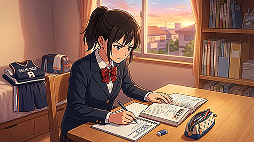 受験モードへの移行した女子高生の画像