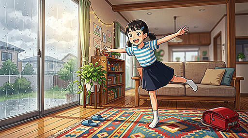 集中力アップ体操をしている女子小学生の画像