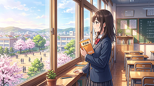 古文の単語をひたすら暗記する女子高生の画像