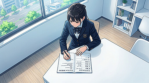 高2の夏、受験勉強の始める女子高生の画像