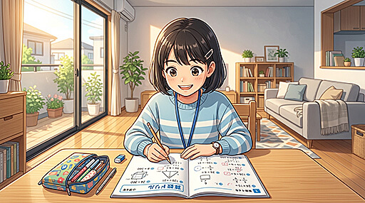夏休みに算数を先取りする女子小学生の画像