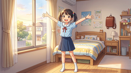 夏休み、生活リズムを守る女子小学生の画像