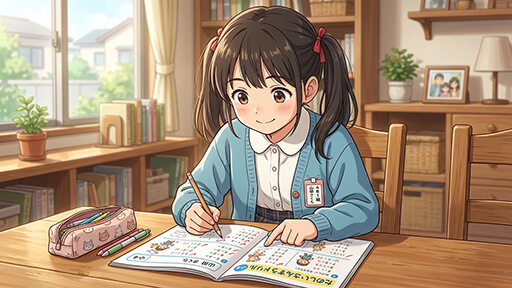 計算の見直し癖をつける女子小学生の画像