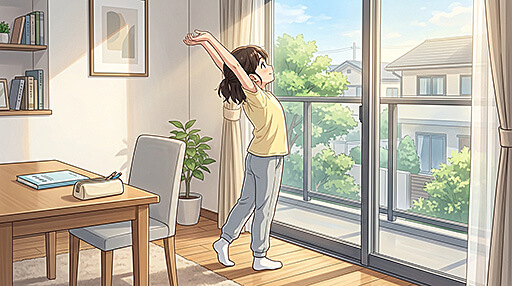 夏休みから脱却、生活リズムを整える女子小学生の画像
