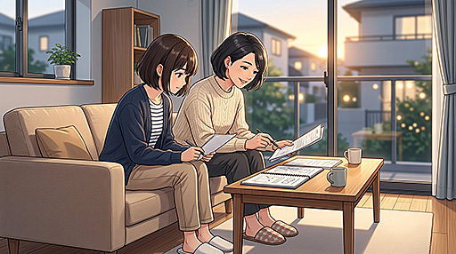 母親と娘(女子高生)が文系、理系のどちらに進むか相談している画像