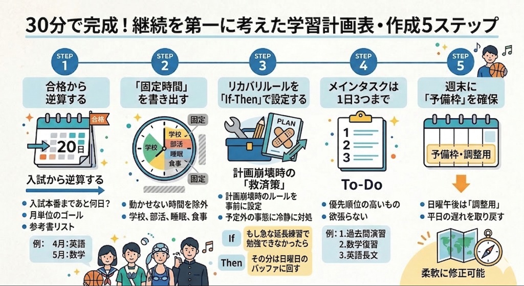 30分で完成!継続を第一に考えた学習計画表・作成5ステップ