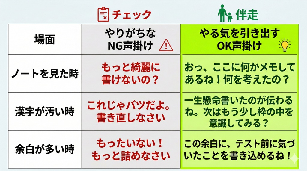 「やりがちなNG声掛け」と「やる気を引き出すOK声掛け」の比較