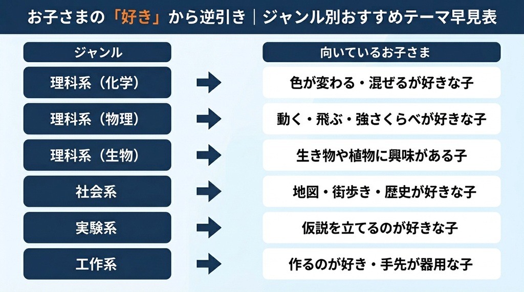 子どもの 「好き」 から逆引きする、理科や工作系テーマのジャンル別おすすめ早見表